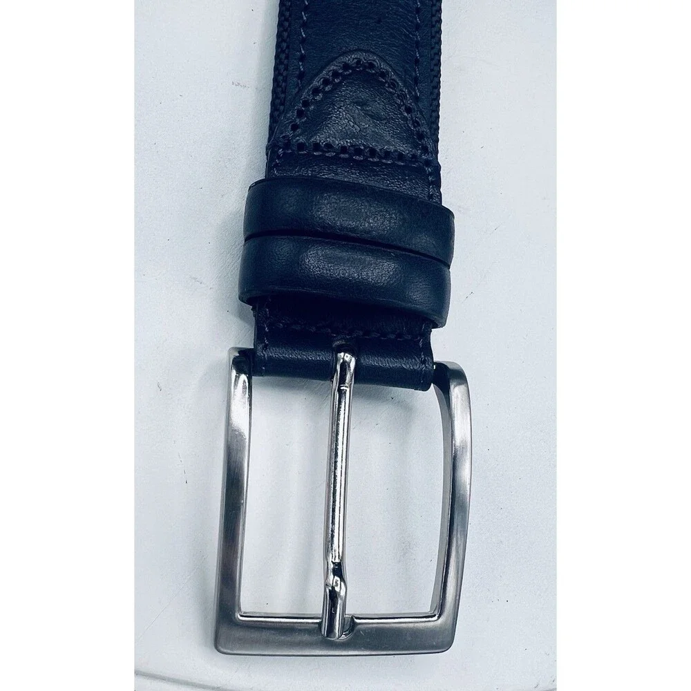 Hugo Boss BOSS Navy Italian Leather Belt 34/85 NWOT Silver Buckle 2681Q21-410